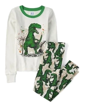 The Children’s Place Cotton Pajamas — Green T-Rex, Size 8
