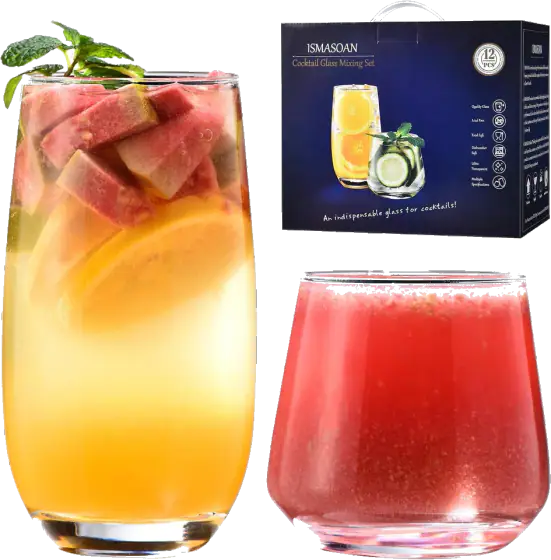 ISMASOAN Drinking Glasses Set of 12, 6 Tall 17 oz & 6 Stemless Wine 10 oz