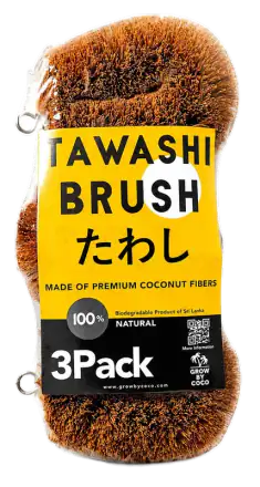 growbycoco Coconut-Coir Tawashi Scrubbers, 3-Pack