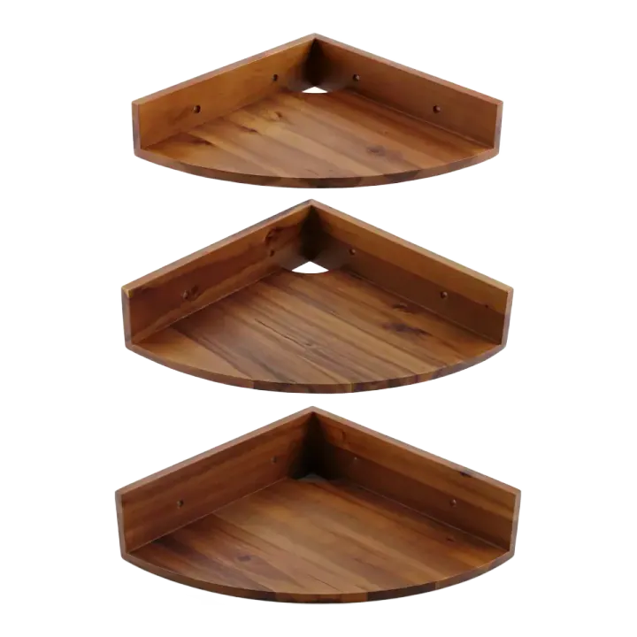 Demigo Solid Acacia Round Corner Shelves — Brown