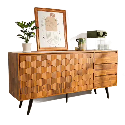 Bme Georgina 61-Inch Solid Wood Sideboard — Teak Brown