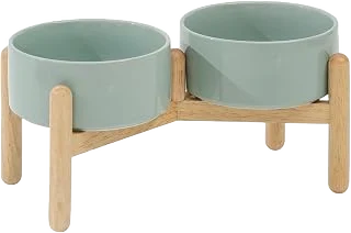 Havniva Raised Ceramic Dog Bowl with Wood Stand, 28 oz