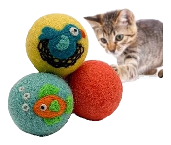 Hustle & Blush Love Ewe Wool Cat Balls, Fish & Bird, 3-Pack