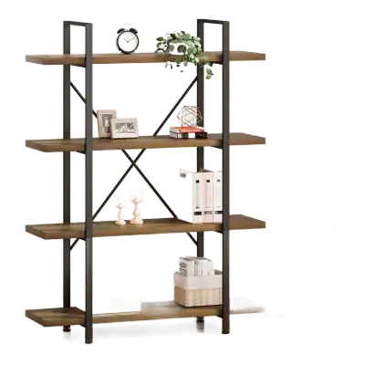 HSH 4-Tier Metal and Wood Bookcase — Rustic Oak
