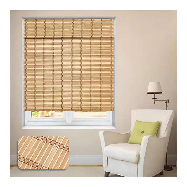 LUCKUP Cordless Bamboo Roman Shades Roll Up Blind