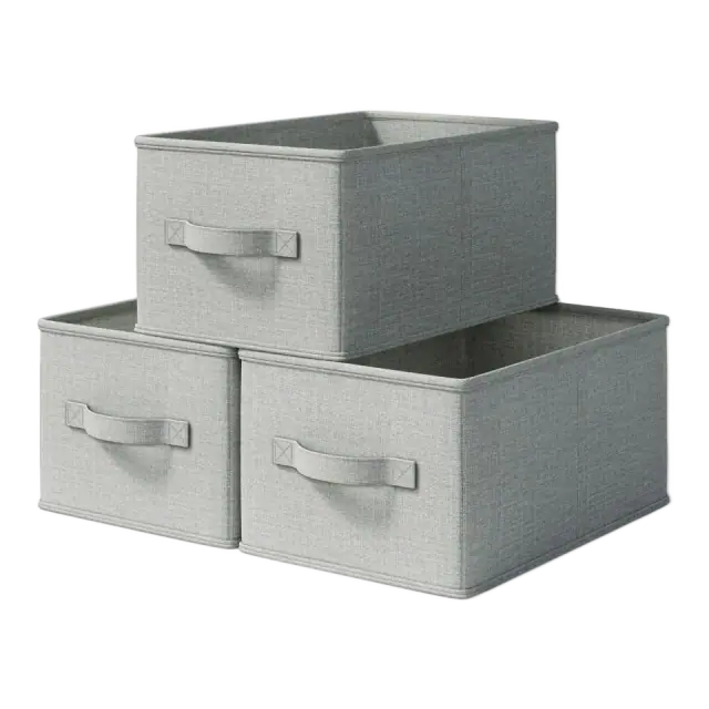 LayerSpace Cotton-Linen Storage Bins — Light Gray