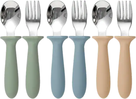 Eascrozn 18/8 Steel and Silicone Toddler Utensils — 6 Pieces