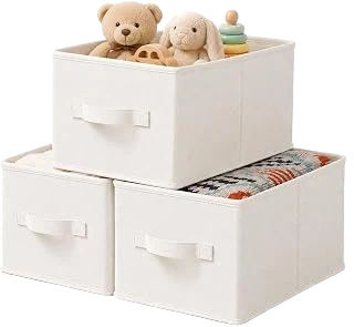 LayerSpace Cotton-Linen Storage Bins — White and Ivory