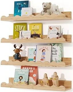 Seocry 17-Inch Solid Wood Book Ledges (Set of 4)