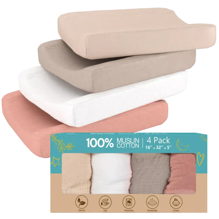CrimsonMark Muslin Cotton Changing Pad Cover, 4-Pack