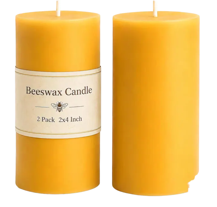 Beeswax Pillar Candles, 2x4, 2-Pack