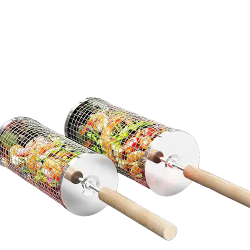 ivtivfu Rolling Grill Basket, Removable Wooden Handle