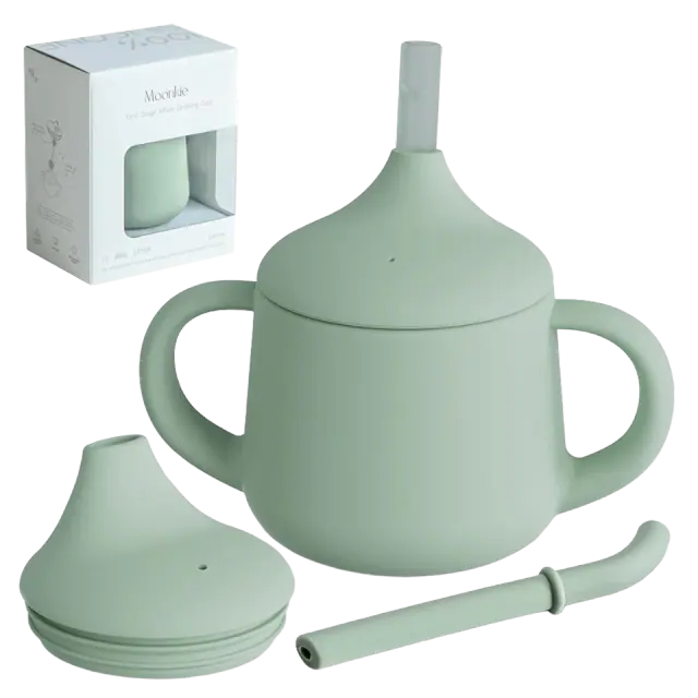 Moonkie Silicone Baby Sippy Cup, 3-Stage Training Cup