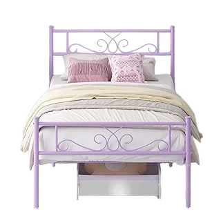 Weehom Twin Metal Bed with Headboard — Purple