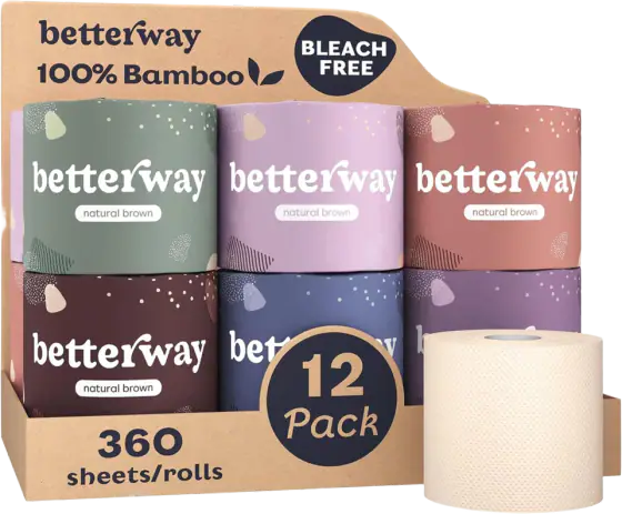 Betterway Unbleached Bamboo Toilet Paper, 3-Ply