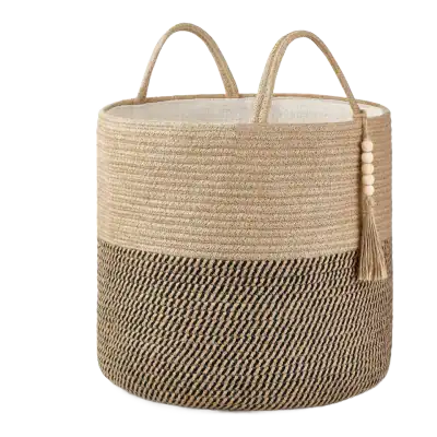 Mkono Jute Rope Storage Basket, Yellow and Black, 16-Inch