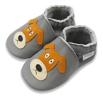 Basrakids Leather Moccasins — Gray Dog, 12–18 Months