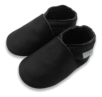 Basrakids Leather Baby Moccasins — Black, 0–6 Months