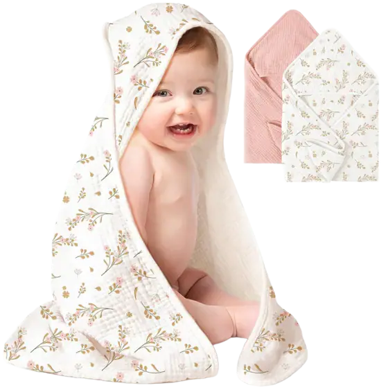 Konssy Muslin Hooded Baby Towels, 100% Cotton (2-Pack)