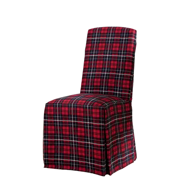 SureFit Cove Cotton Canvas Long Dining Chair Covers, Plaid, Set of 2