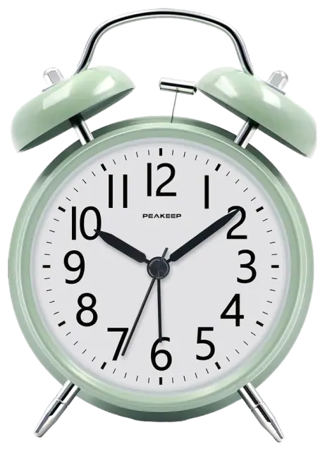 Peakeep Twin-Bell Analog Alarm Clock, Avocado Green