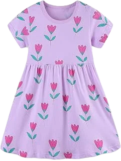 Bumeex Cotton Jersey Dress — Purple Flower, 5T