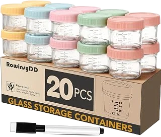 RowinsyDD 20 Pack Baby Food Containers, 4 oz Glass Baby Food Jars with Lids