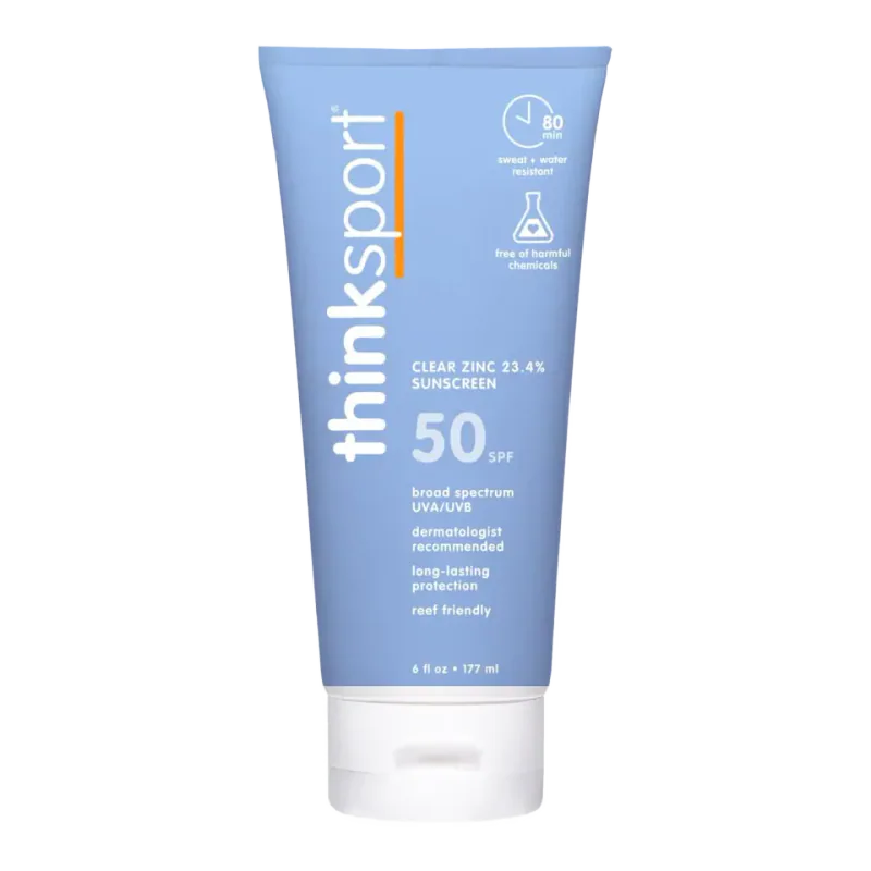 Thinksport Mineral Sunscreen SPF 50+ with Clear Zinc Oxide, Vegan, 6 Fl Oz
