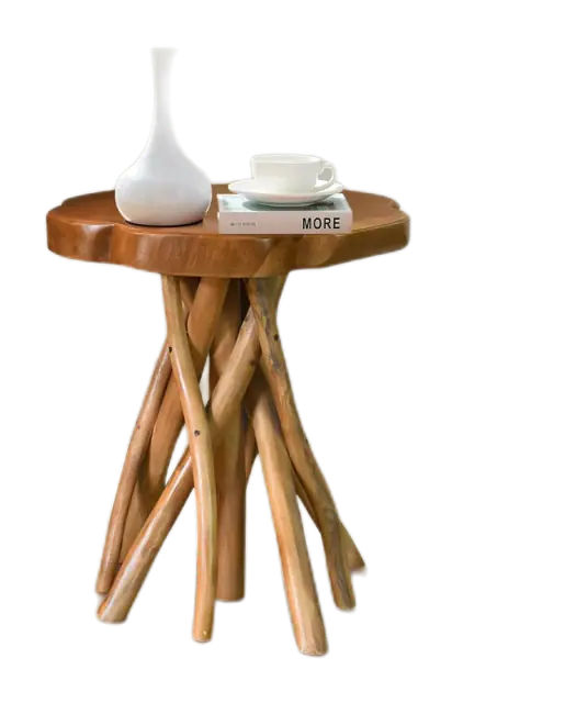WELLAND Solid Teak Live Edge End Table, Petal Accent Table