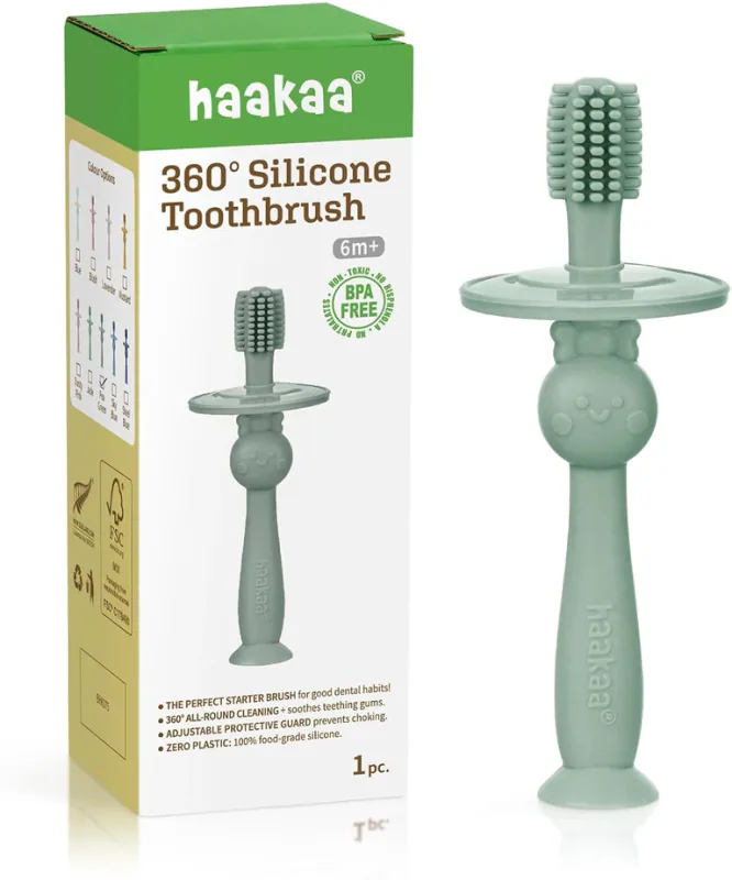 haakaa 360° Silicone Baby Toothbrush — Pea Green
