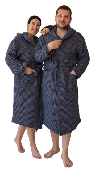 VivaMaison Cotton Waffle Hooded Bathrobe