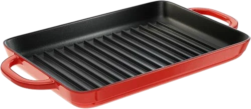 Lodge 12.5-Inch Enameled Cast Iron Grill Pan — Red