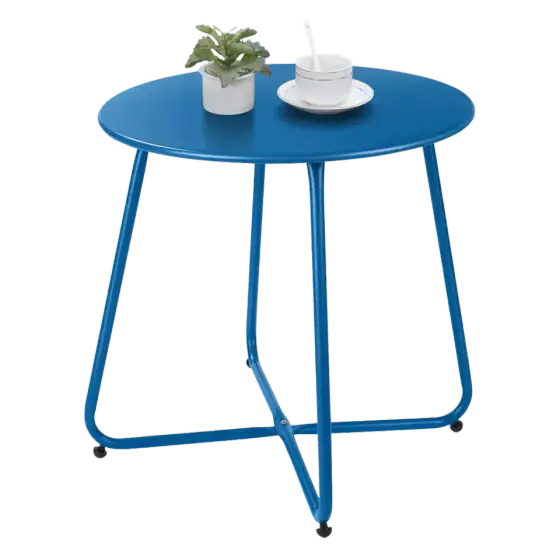 Meluvici Round Metal Outdoor Side Table — Navy Blue
