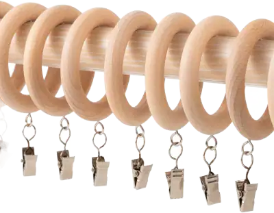 YUWIXMOX Beechwood Curtain Rings with Metal Clips, 12-Pack
