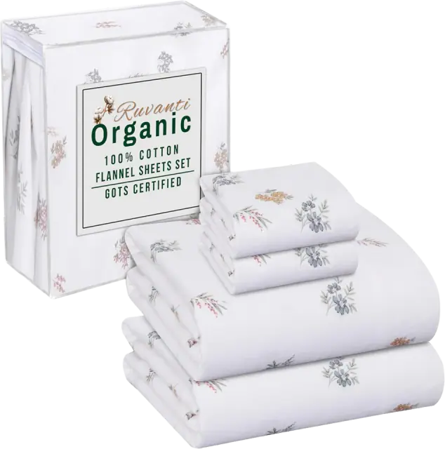 RUVANTI GOTS Certified Cotton Flannel Sheets, Full