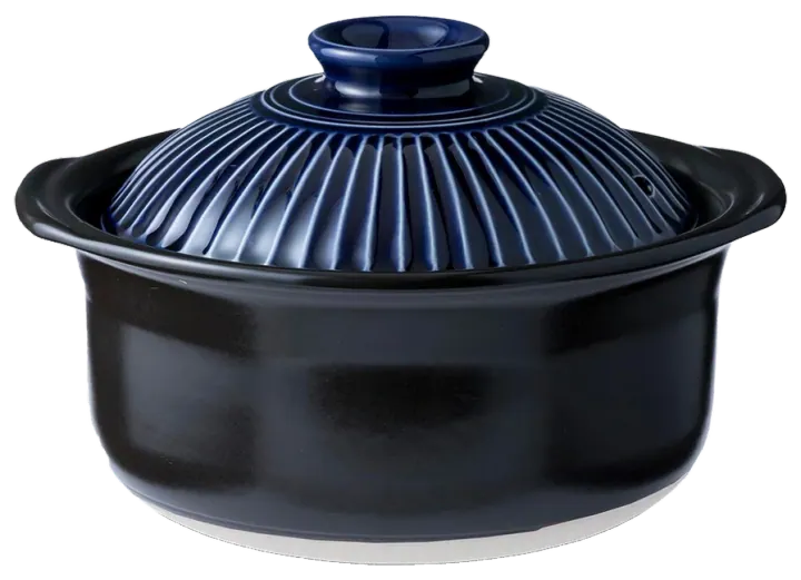 Ginpo Kikka Double-Lid Ceramic Rice Pot — Lapis Blue (3 Rice Cups)