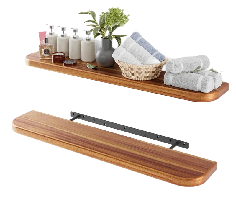 BATODA Round-Edge Acacia Wood Floating Wall Shelves