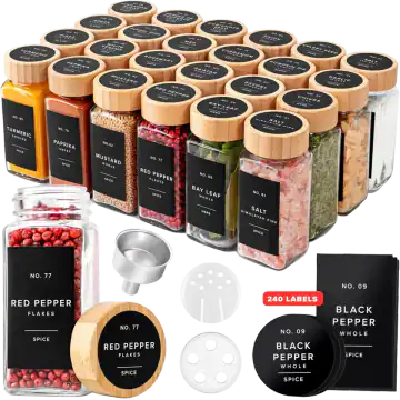 EDELHAUS Square Spice Jars with Bamboo Wooden Lid