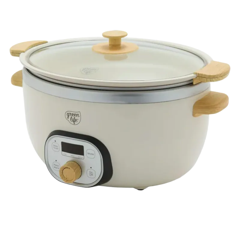 GreenLife 6QT Ceramic Nonstick Slow Cooker, Cooktop/Oven Safe, Cream