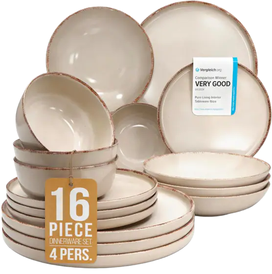 Handmade Reactive-Glaze 16-Piece Stoneware Dinnerware Set for 4 (Rustic Beige)