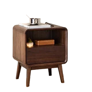 Vadisun Black Walnut Nightstand, One Drawer and Open Shelf