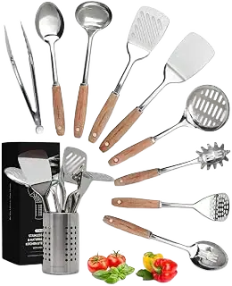 Home Hero 10-Piece Stainless Steel Kitchen Utensil Set with Wooden Handle