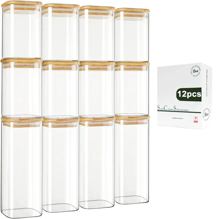 LIBWYS 12-Pack Square Glass Jars with Bamboo Lids