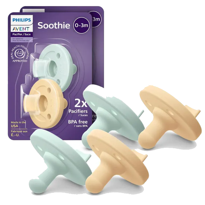 Philips Avent Soothie SCF190/71 Silicone Pacifier — 0–3 Months, Green/Yellow