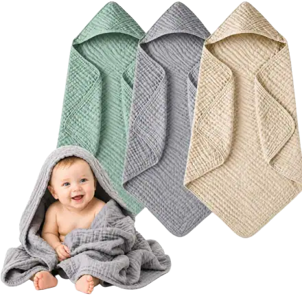 Momsnug Muslin Hooded Baby Towels, 100% Cotton (3-Pack)