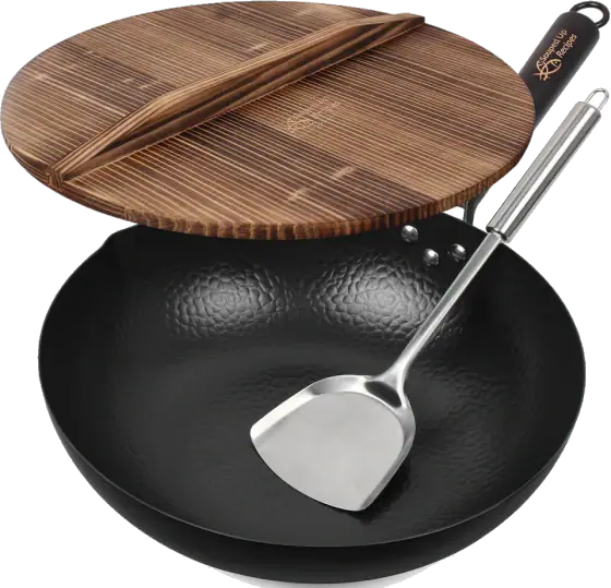 Souped Up Recipes 13.4-Inch Carbon Steel Wok with Lid and Spatula