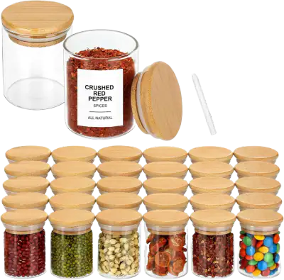 4OZ Glass Spice Jars with Bamboo Lids and 315 Labels