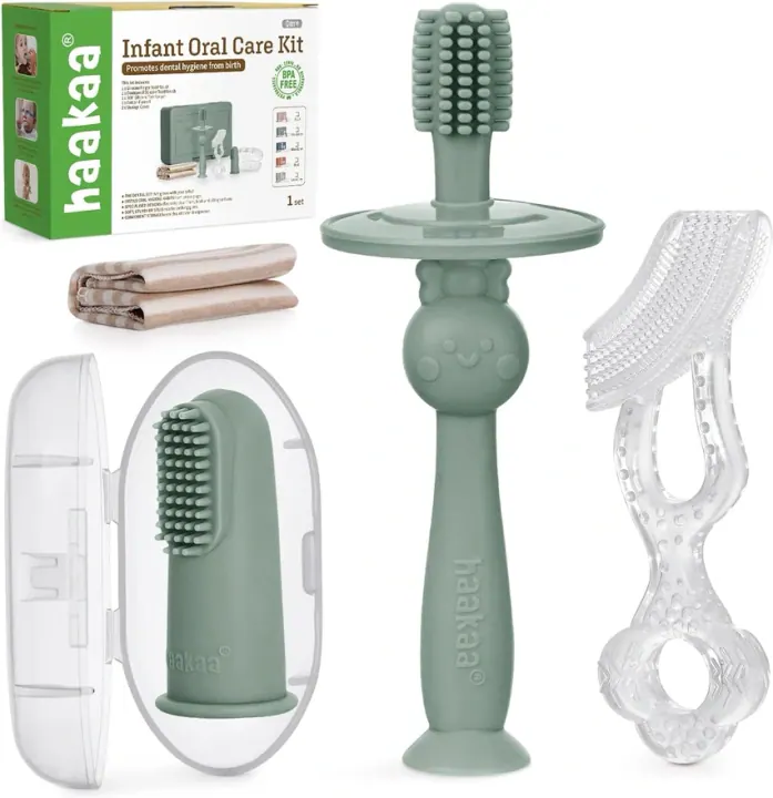 haakaa Silicone Baby Oral-Care Kit — Pea Green