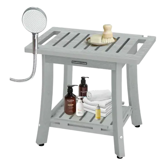 KingPavonini HDPS Plastic Shower Bench with Storage Shelf