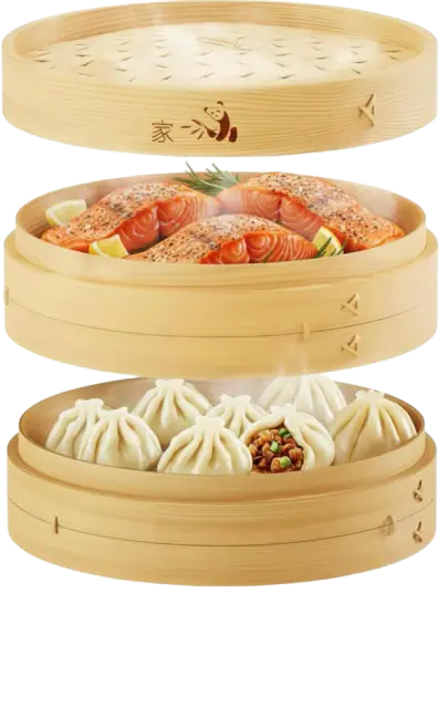 Prime Home Direct Bamboo Steamer Basket (8-inch, 2-tier)
